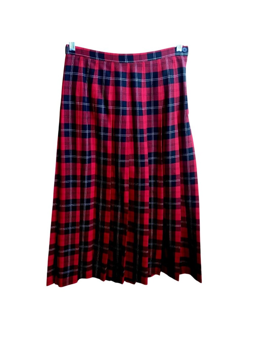Vintage sz 8 29W Pendleton Red Black Plaid Pleated Wool Skirt 1980s Made In USA